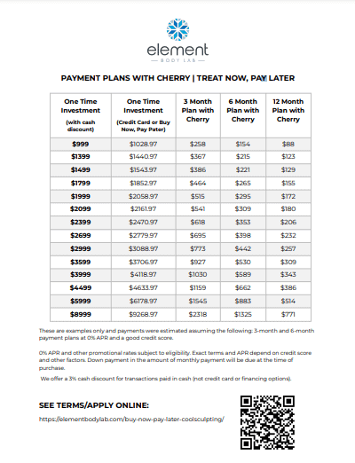 monthly payments for CoolSculpting at Element Body Lab